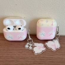 Bộ 2 ốp tai nghe in hình thỏ, ốp tai nghe có mặt dây chuyền hình nơ, ốp bảo vệ tai nghe chống rơi IMD phù hợp với 1/2/3/4/Pro - Hồng - Xem 3