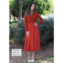 Kasin Women's Fall Long Sleeve Midi Dress 2025 Casual Polo V Neck Ribbed Knit A Line Flowy Work Dresses With Pockets - Red - View 7