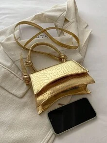 Fashionable Mini Commuter Convenient PU Material Design Women Handbag - Gold - View 6
