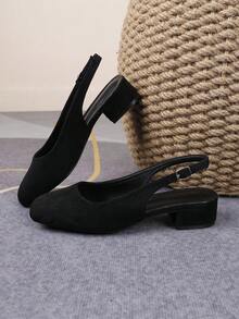 Giày lười nữ màu đen mũi vuông, không quai, gót vuông thấp 3cm, chất liệu da lộn, kiểu dáng thanh lịch, đa năng, thích hợp cho công sở, đi làm, năm 2026. - màu đen - Xem 5