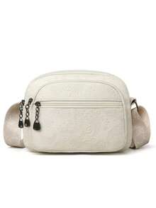 Tas Selempang Retro Warna Maillard, Bahan Kain Suede Imitasi PU, Tali Bahu yang Dapat Diatur, Banyak Kantong, Tas Tangan Wanita untuk Perjalanan Sehari-hari - Putih - View 3