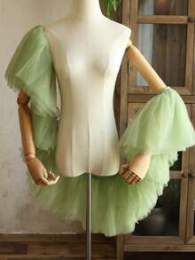 Mint Green Mesh Shawl, Wedding/Evening Dress Accessory, Outerwear For Performance, Photography - Mint Green - View 2