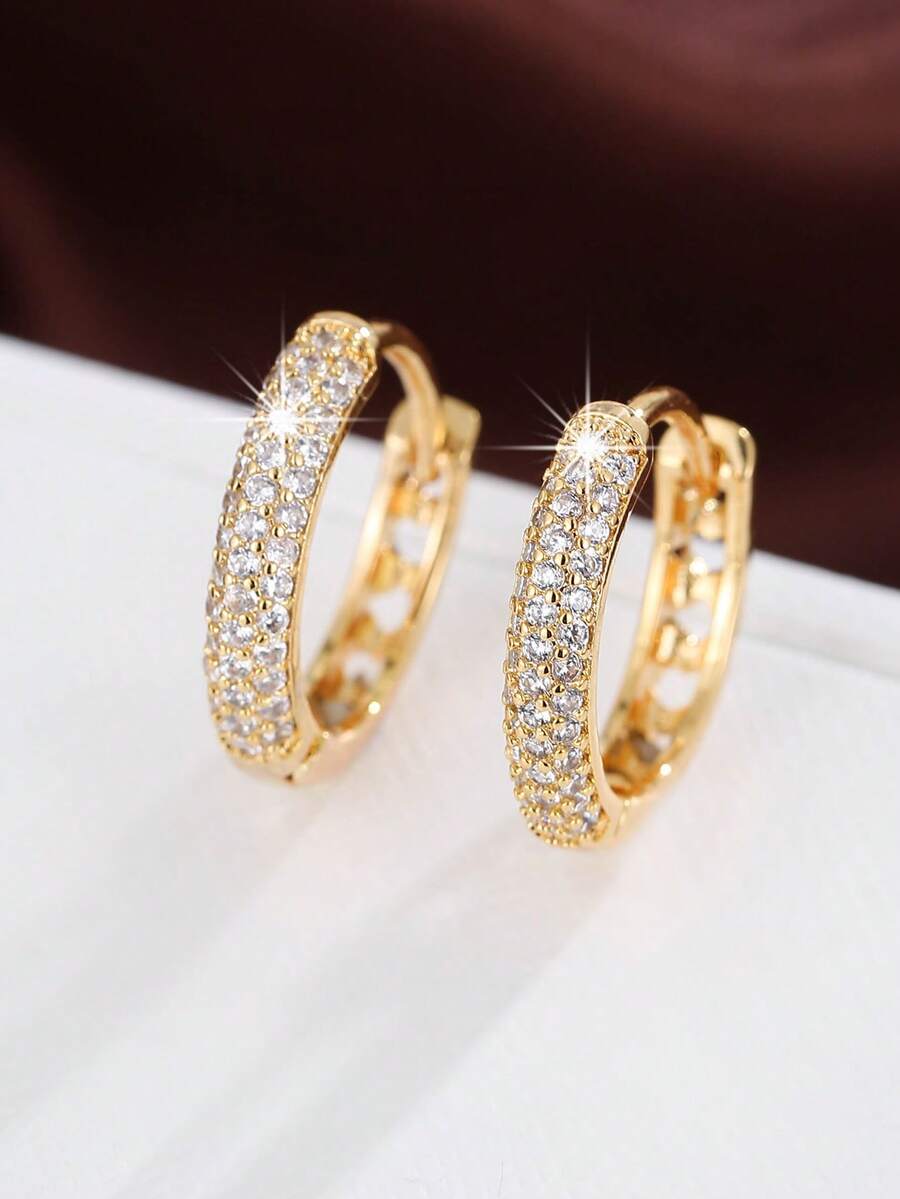 1 paire de boucles d'oreilles rondes brillantes à la mode pour femmes, style minimaliste pour le trajet, accessoire pour usage quotidien/soirée - boucles d'oreilles - Voir 1