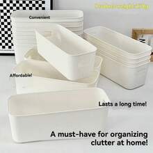 3pcs Rectangular Plastic Storage Boxes, Drawer Organizers For Cosmetics, Snacks, Socks And Other Miscellaneous Items - White - View 1