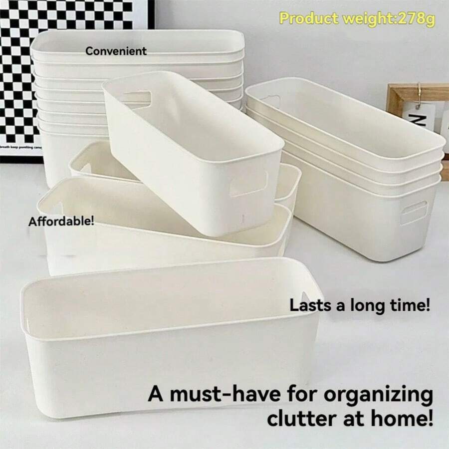 3pcs Rectangular Plastic Storage Boxes, Drawer Organizers For Cosmetics, Snacks, Socks And Other Miscellaneous Items - White - View 1
