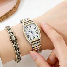XAPWV Đồng hồ đôi co giãn thoải mái, đồng hồ đeo tay thời trang tối giản hình thùng, số La Mã, dành cho nam và nữ. - Nhiều màu - Xem 10