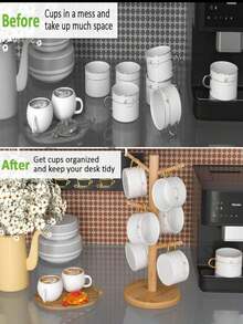 Giá đỡ cốc hình cây có 6 móc, giá đỡ cốc bằng tre, giá đỡ ly hình cây, giá đỡ cốc cà phê có thể tháo rời, giá đỡ cốc bằng gỗ cho nhà bếp, nhà hàng, quán bar. - Nhiều màu - Xem 5