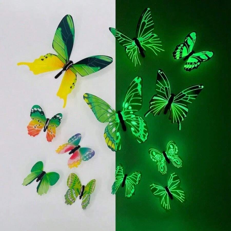 新款 12件/組 時尚 3D 發光蝴蝶創意牆貼 DIY 牆面貼紙 現代牆面藝術家居裝飾 DIY 禮物 - 蝴蝶 - 查看 1