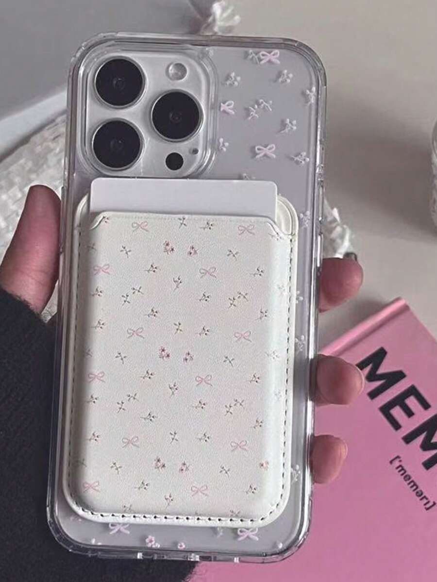 2 Stücke süße transparente Blumen Schleife Handyhülle, magnetisch kompatibel mit kabelloser Aufladung für iPhone 11/11 Pro/11 Pro Max/12/12 Pro/12 Pro Max/12 Mini/13/13 Pro/13 Pro Max/14/14 Pro/14 Pro Max/14 Plus/15/15 Pro/15 Pro Max/15 Plus/16/16 Pro/16 Pro Max/16 Plus/17/17 Air mit Kartenfach & Geldbörsen Rückseite - Schleife floral - Übersicht 1