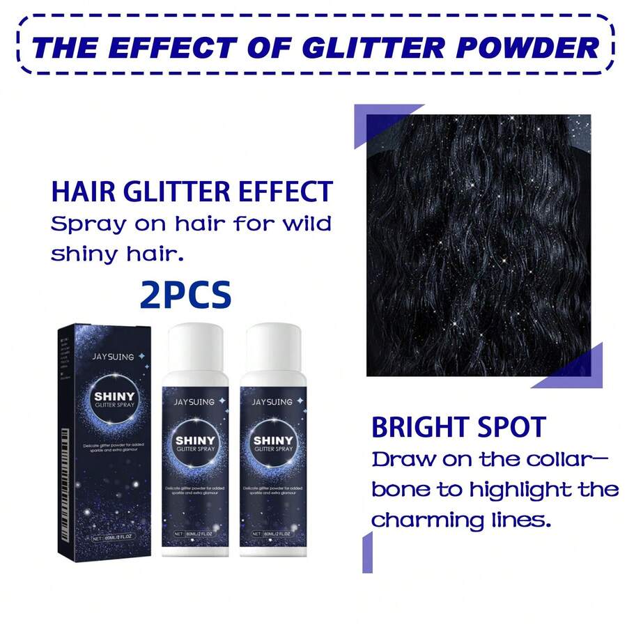 JAYSUING Xịt nhũ lấp lánh 60ml cho tóc, xịt nhũ bóng cho cơ thể, xương quai xanh, thích hợp cho tiệc Halloween, hộp đêm, quần áo.
