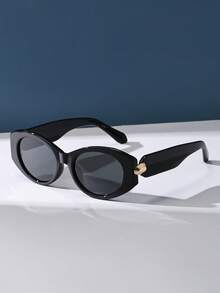 黑色椭圆形塑料复古太阳镜，经典时尚眼镜，适合户外旅行、海滩度假、休闲佩戴，夏季防紫外线驾驶眼镜，男女通用 - 黑色 - 查看 3