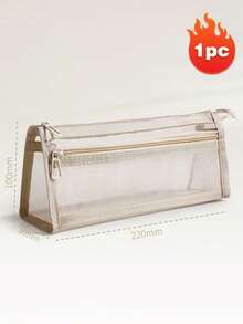 1个大容量学生文具简约优雅透明网格内衬铅笔盒，简约学生文具包，适用于大学入学考试、学习、办公用品、学校用品和返校季 - 多色 - 查看 14