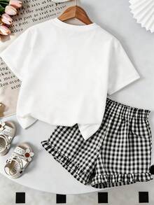 Bộ 2 quần kẻ caro đen trắng cho bé gái, thoải mái khi mặc hàng ngày, thời trang và dễ thương, trang phục đa năng. - trắng - Xem 2