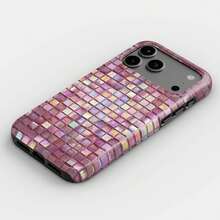 Pink Mosaic Tile Pattern Phone Case, Abstract Ceramic Tile Design, Suitable For IPhone 17 16 15 14 Pro Max Plus 13 12 11, Galaxy S26 S25 S24 Plus Ultra - Pink - View 5