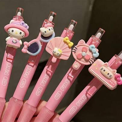 [Sous licence officielle] 5 pièces/set Stylos à bille, Stylos à bille rétractables de haute qualité dans le style INS, Noir séchage rapide pour écriture et correction, Écriture fluide, Convient pour l'écriture quotidienne et la tenue de journal, Un article mignon indispensable pour les amateurs de papeterie et les fans