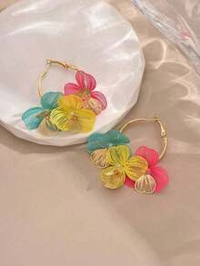 1 Pair Minimalist 3D Flower Earrings Women (Random Petal Colors) - Multicolor - View 6