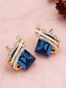 1 Đôi Quyến Rũ Hợp Kim Kẽm Kim Cương Giả Trang Trí Bông Tai Đinh Cho Nữ Trang Trí Hàng Ngày - Màu xanh lam - Xem 2