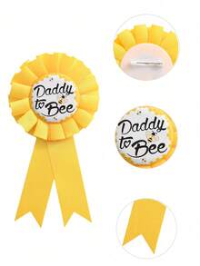 Baby Shower Decorations - "Mommy Bee" Gold Belt And "Daddy Bee" Tin Badge Combo Set, Baby Shower Party Favors & Gifts, Pregnancy Party Decorations - Multicolor - View 4