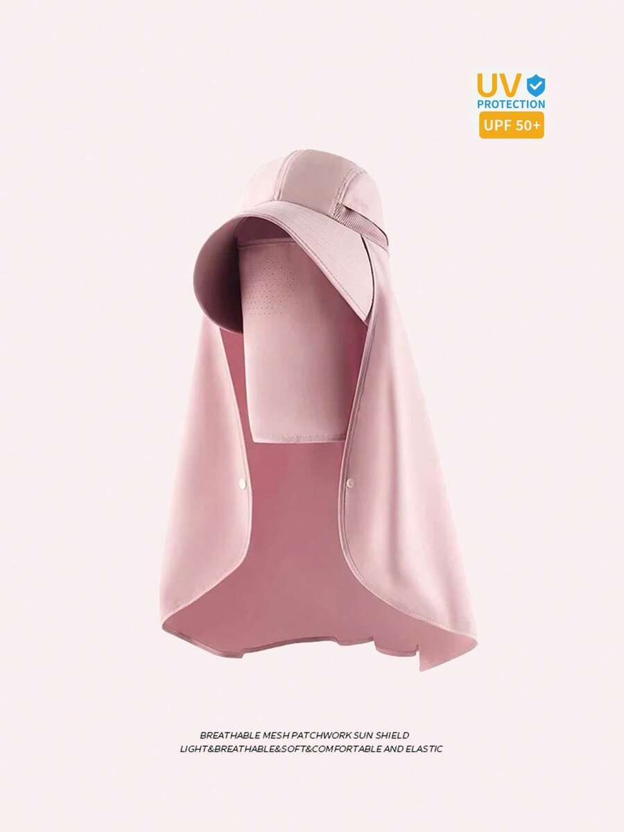 2-In-1 Detachable Face Mask & Sun Protection Shawl, UV Anti-Sun, Full Face, Wide Brim, Neck Guard, Bucket Hat Design, Ponytail Friendly - Large Shawl - View 1