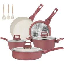 Pots, Pots And Pans Set Non Stick, 11-Piece Nonstick Induction Cookware Set, Kitchen Cooking Set With Frying Pans, Saucepan, Stock Pot, Red Brown - 查看 1
