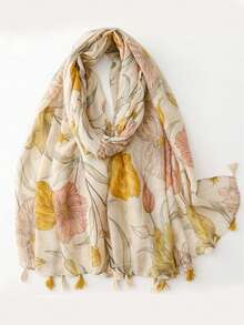 1pc Simple Cotton & Linen Printed Scarf, New Women's Silk Scarf, Spring/Summer Sunscreen Beach Shawl, Fashion Headscarf, Long Scarf Shawl For Women - Multicolor - View 1