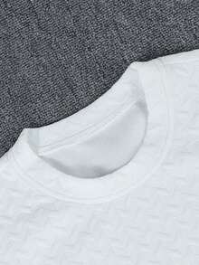 Teen Boys Textured Loose Fit Short Sleeve T-Shirt, Casual School/Work Wear, Spring/Summer - White - View 9