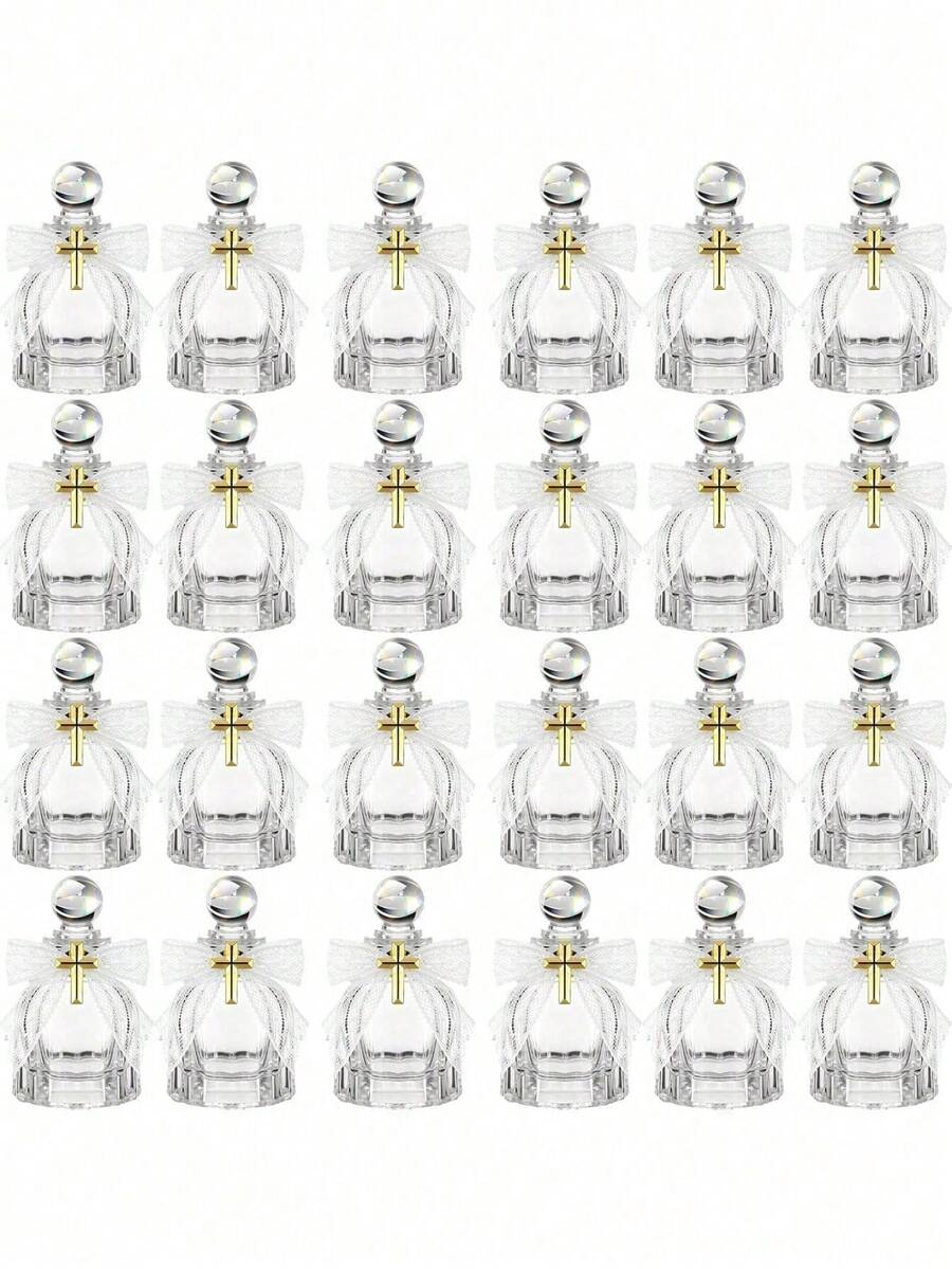 Bộ 12 chai nước thánh Công giáo, 50ml, chai thủy tinh trong suốt có biểu tượng thánh giá, nơ ren, túi vải organza, thích hợp cho lễ Rước lễ, lễ Rửa tội, lễ cưới và các dịp khác (Màu trắng) - Nhiều màu - Xem 1