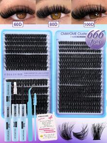 720/666 片 D 卷合成睫毛嫁接套装，包含 30D + 40D + 50D / 60D + 80D + 100D，可打造不同浓密度的纤长柔软睫毛簇。 - 彩色 - 查看 2