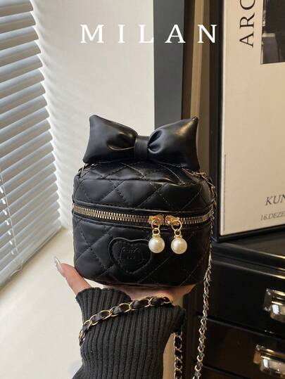 2026 Summer New Fashion Rhombus Chain Bow Handbag, Shoulder Bag, Crossbody Bucket Bag For Women