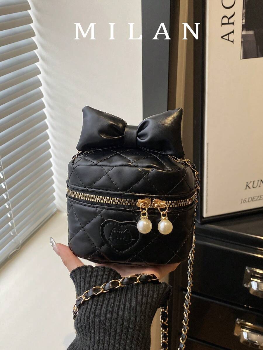 2026 Summer New Fashion Rhombus Chain Bow Handbag, Shoulder Bag, Crossbody Bucket Bag For Women