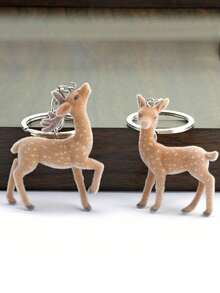 1pc Elegant Flocked Deer Keychain, Mini Deer Bag Charm, Keychain/Backpack Accessory - Multicolor - View 5