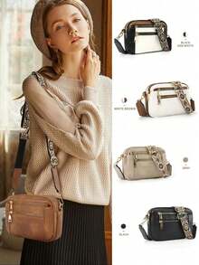 Bohemian Crossbody Purse For Women, Small Boho Style Crossbody Bags  Vegan PU Leather With Adjustable Shoulder Strap, Women's Shoulder Bag, Handbag, Vintage Design, Lightweight & Spacious, Perfect For Daily Use - Màu đen tuyền - Xem 4