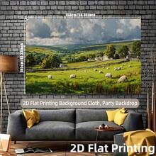 2D Flat 1Piece Large Pastoral Sheep Scenery  Suitable Naturalthemed Backdrops, Featuring Sheep Grazing And Rural Pastoral Scenery, Green Field Fabric Decorations, Weddings, Spring Parties, Farmhouse Photography Backdrops, Indoor/Outdoor Events - Nhiều màu - Xem 10