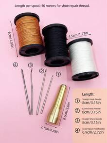 High-Quality Shoe Repair Tool Kit, Heavy-Duty Waxed Thread + Leather Sewing Needles, Professional Shoe, Leather Goods, Bag Making Tools, DIY Materials Suitable For Handicraft Lovers, Shoemakers, Beginners - Set - View 7
