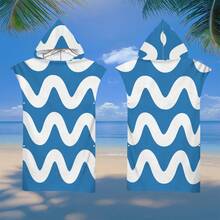 1pc Heart, Stripe, Fruit, Flower, Ocean Element Hooded Printed Cloak, Ultra-Fine Fiber Beach Blanket And Hooded Beach Wrap 2-In-1, With Buttons, Unbuttoned Can Be Converted Into Beach Blanket, Super Absorbent Towel, Suitable For Travel, Pool, Diving, Surfing, Yoga, Camping - Multicolor - View 7