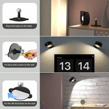 4/2/1pc LED Wall Lamp, 360°Rotation Dimmable Cordless Wall Light With 3 Color Temps, LED Wall Mounted Lights With 1200mAh Rechargeable, Dimmable And Timer, Touch And Remote Control, Wall Decor Light For Art Display, Frame And Bedroom Lighting - Wall Lamp - View 5