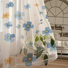 2pcs/Set New Fresh Blue And Yellow Floral Sheer Curtains, Suitable For Gifts And Wedding Decor, Fit For Bedroom, Living Room, Kitchen, Cafe, Dining Room, Balcony And Partition Space. Ideal For Christmas And New Year Holiday Decoration, Elegant Home Decor All Season, Available In Multiple Sizes - Multicolor - View 7