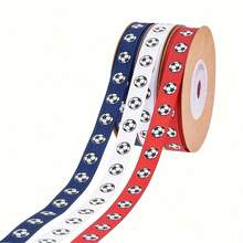 1pc Soccer Theme Ribbon - Navy Blue And Red Background With White Soccer Ball Print, Durable Gift Wrapping For Sports Parties, Birthday Celebrations And Holiday Decorations. Battery-Free Decorative Ribbon, Suitable For Holiday Decor, Modern Style Ribbon, Smooth Texture, Soccer Theme Ribbon For Various Occasions (Random Style) - Multicolor - View 2