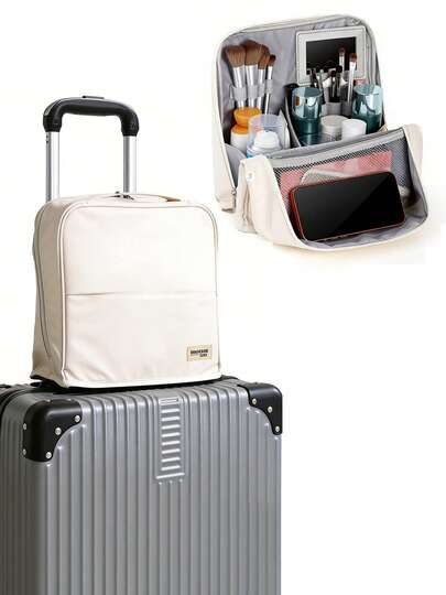 Large Capacity Vertical PU Makeup Bag, Portable Cosmetic Storage Organizer With Wide Opening, Travel Toiletry Pouch