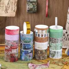 Nuevo set de papelería: cuaderno, cinta adhesiva, pegatinas - Cuaderno con tema retro, cinta adhesiva DIY, pegatinas decorativas para cuaderno, materiales de collage para bordes y fondos - Conjuntos - Ver 2
