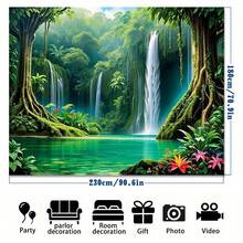 [2D Flat Printing]2D Flat, 1pc RIMBOL Jungle Tapestry Background  3D Dam Waterfall And Tree Canopy Polyester Wall Art, Vibrant Natural Scene Suitable Zen Living Rooms, Tropical Themed Parties And Interior Decoration (Various Sizes), Party Backdrop |   Waterfall Scene |   Polyester Tapestry, Junglethemed Decorations - Nhiều màu - Xem 2
