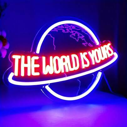 1pc "The World Is Yours" LED Neon Sign Light, 5V USB Powered, Adjustable Brightness, Suitable For Man Cave, Home Bar, Pub, Club, Cafe, Wedding, Game Room, Bedroom, Birthday, Graduation Party. Factory Direct, Customizable.