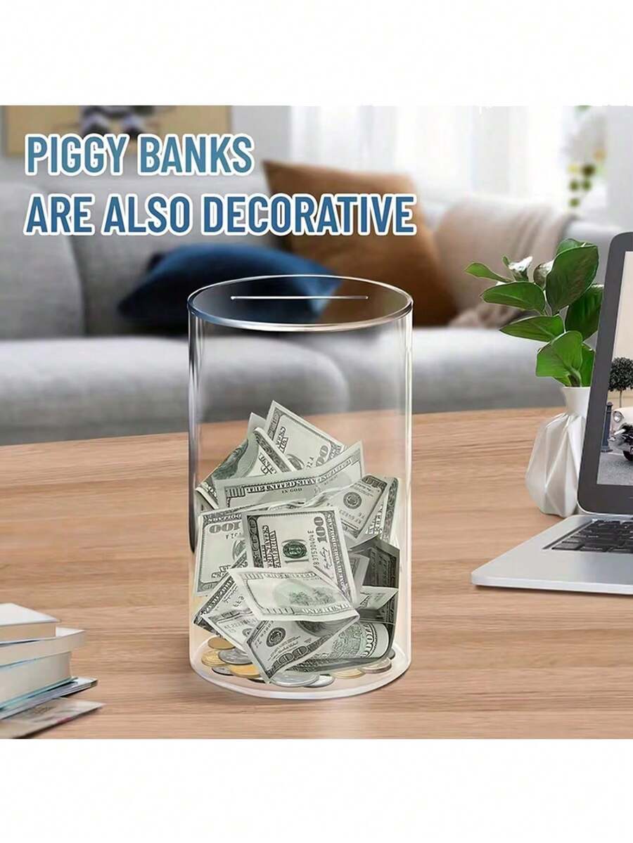 No Withdrawal Allowed - Use This Unique Acrylic Cylindrical Piggy Bank To Protect Your Savings! - View 1