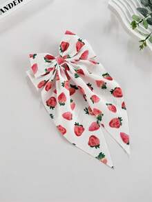 2pcs[Spring/Summer]Women's Sweet Elegant Fruit Element Fabric Strawberry Print Bowknot Elastic Hair Clips, Suitable For Vacation, Daily Outings, Hair Decoration Accessories, Bohemian Elegant,Holiday,Travel - Multicolor - View 9