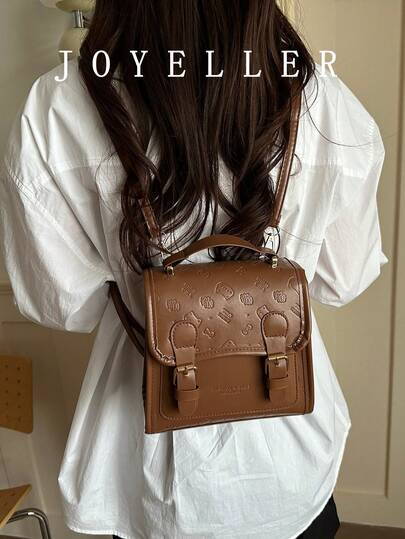 复古拼布学院风迷你双肩包，时尚手提包/单肩包，女士款，不含配件