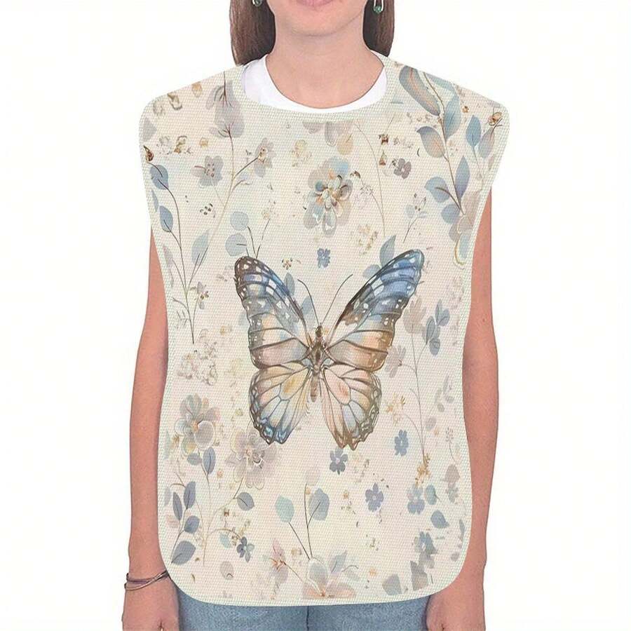 1 babero con patrón de mariposa simple y creativo, delantal de adulto elegante estampado, protección impermeable y contra salpicaduras de aceite, lavable, duradero, delantal reutilizable de alta calidad, 75 * 45 cm - A - Ver 1