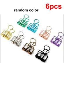 3/6 piezas, Clip retro multicolor, Clip de cola larga hueca de color, Carpeta de facturas de metal hueco chapado en color, Envío creativo para uso de escritorio y almacenamiento de papel - Conjuntos - Ver 8