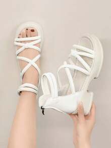 Sandal đế xuồng cao gót, đế dày, thoáng khí, kiểu dáng La Mã, mẫu mới mùa hè 2026, đa năng, chống thấm nước. - trắng - Xem 5