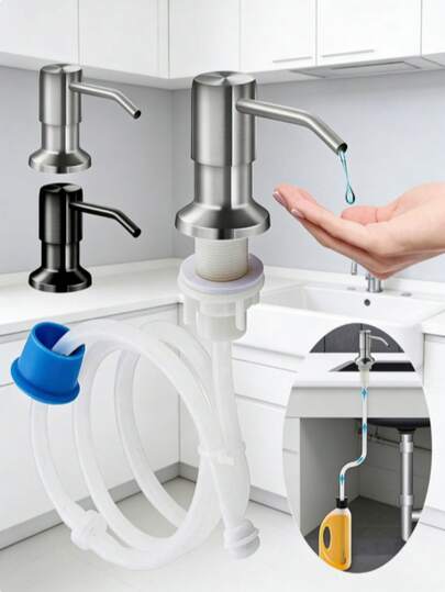 1pc Kitchen Sink Liquid Soap Dispenser Set, Extended Silicone Tube + Metal Pump Head, Dishwashing Liquid Dispenser, Durable Leak-Proof, Essential For Rental Homes, Housewives, Tidy Kitchens, Daily Dish Washing, Practical Housewarming Gift For Family And Friends