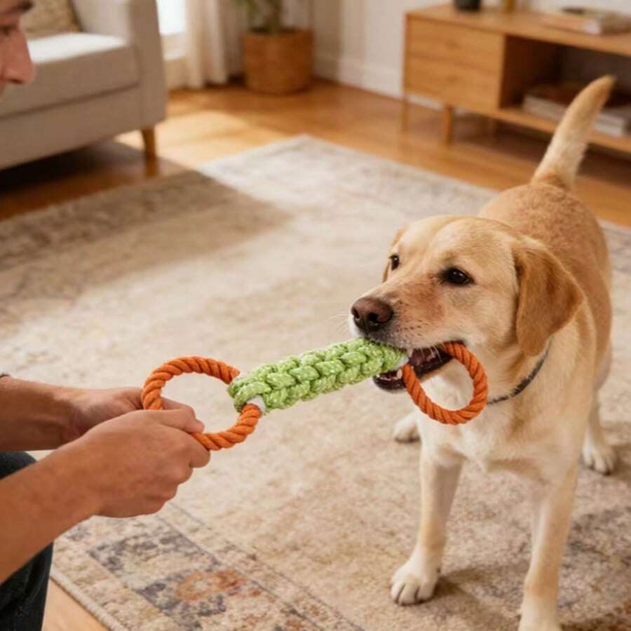 Đồ chơi kéo co cho chó cưng cỡ lớn, đồ chơi dây thừng giúp làm sạch răng, đồ chơi vòng kéo, đồ chơi tương tác cho thú cưng, đồ chơi cho chuồng chó, đồ chơi dây thừng cho thú cưng. - Màu xanh chanh - Xem 1
